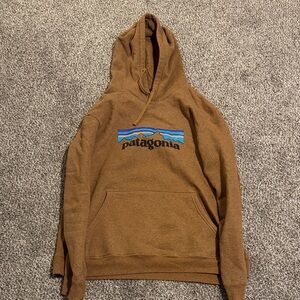 Patagonia Brown Hoodie with Blue Logo